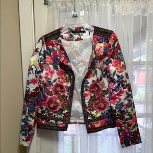 Zaful Vibrant Floral Blazer with Red and Pink Accents